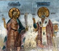 14th-century Christian Orthodox fresco mural on the wall of the Bachkovo Monastery Royalty Free Stock Photo