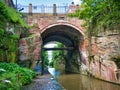 The 18th century, coursed red sandstone Northgate Street Bridge over the Shropshire Union Canal in Chester, Cheshire, UK. Royalty Free Stock Photo