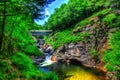 19th Century covered bridge in the distance HDR. Royalty Free Stock Photo