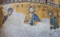 13th century Deesis Mosaic of Jesus Christ flanked by the Virgin Mary and John the Baptist in the Hagia Sophia temple in