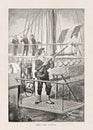 19th century illustration of sailors on a battleship