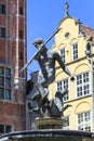 17th century Neptune`s Fountain Statue at Long Market Street, Gdansk, Poland Royalty Free Stock Photo