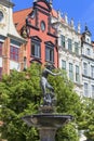 17th century Neptune`s Fountain Statue at Long Market Street, Gdansk, Poland Royalty Free Stock Photo