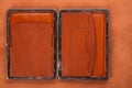 19th century old leather wallet on leather background Royalty Free Stock Photo