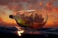 Miniature pirate ship in glass bottle Royalty Free Stock Photo