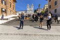 18th century Spanish Steps in Piazza di Spagna and renaissance church Trinita dei Monti, Rome, Italy Royalty Free Stock Photo