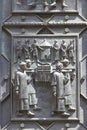 14th century St. Vitus Cathedral , facade, relief , details of the door, Prague, Czech Republic. Royalty Free Stock Photo