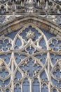 14th century St. Vitus Cathedral , facade, window with stained stained glass, Prague, Czech Republic Royalty Free Stock Photo