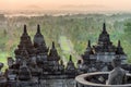 9th century Stone Stupa at sunrise. Borobudur Buddhist temple. UNESCO World Heritage Site.