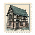 18th Century Timber Frame House On Postage Stamp