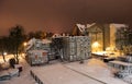 19th century timber frame houses at winter night Royalty Free Stock Photo