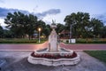 17th century water fountain of the Palic Lake, in Subotica, Serbia during a summer sunset in front of velika terasa.