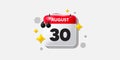 30th day of the month icon. Event schedule date. Calendar date of August 3d icon. Vector Royalty Free Stock Photo