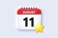 11th day of the month icon. Event schedule date. Calendar date 3d icon. Vector