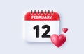 12th day of the month icon. Event schedule date. Calendar date 3d icon. Vector