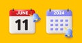 11th day of the month icon. Event schedule date. Calendar date 3d icon. Vector