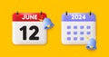 12th day of the month icon. Event schedule date. Calendar date 3d icon. Vector
