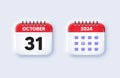 31th day of the month icon. Event schedule date. Calendar date 3d icon. Vector