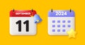 11th day of the month icon. Event schedule date. Calendar date 3d icon. Vector