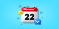 22th day of the month icon. Event schedule date. Calendar date of November 3d icon. Vector