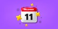 11th day of the month icon. Event schedule date. Calendar date of December 3d icon. Vector