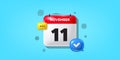 11th day of the month icon. Event schedule date. Calendar date of November 3d icon. Vector