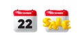 22th day of the month icon. Event schedule date. Calendar date sale 3d icon. Vector
