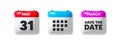 31th day of the month icon. Event schedule date. Calendar save the date 3d icon. Vector