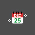 25th of December of Christmas day calendar flat design elements,Icon,Vector,Illustration Royalty Free Stock Photo