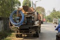 12th December, 2021, Kolkata, West Bengal, India: A water tanker truck standing road side with selective focus. Selective focus