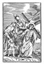 Vintage Antique Religious Biblical Drawing or Engraving of Jesus and 8th or Eighth Station of the Cross or Way of the