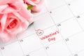 14th Feb Valentine`s Day Marked on Calendar Date