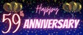 59th or fifty ninth anniversary template. Shiny neon calligraphy text and number with Confetti, balloons and sparkle on elegant