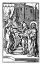 Vintage Antique Religious Biblical Drawing or Engraving of Jesus and 1th or First Station of the Cross or Way of the Royalty Free Stock Photo