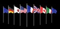 45th G7 summit , August 24Ã¢â¬â26, 2019 in Biarritz, Nouvelle-Aquitaine, France. 7 flags of countries of Group of Seven - Canada,