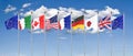 45th G7 summit , August 24Ã¢â¬â26, 2019 in Biarritz, Nouvelle-Aquitaine, France. 7 Silk waving flags of countries of Group of Seven