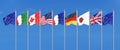 45th G7 summit , August 24Ã¢â¬â26, 2019 in Biarritz, Nouvelle-Aquitaine, France. 7 Silk waving flags of countries of Group of Seven