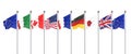 45th G7 summit , August 24Ã¢â¬â26, 2019 in Biarritz, Nouvelle-Aquitaine, France. 7 Silk waving flags of countries of Group of Seven