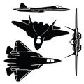 5th generation fighter jet vector set with outline Royalty Free Stock Photo