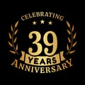 39 years anniversary celebration logotype. 39th anniversary logo. Vector and illustration.