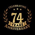 74 years anniversary celebration logotype. 74th anniversary logo. Vector and illustration.