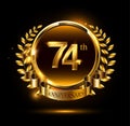 74th golden anniversary logo with ring & ribbon, luxury laurel wreath