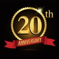 20th golden anniversary logo with shiny ring red ribbon