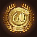 60th golden anniversary wreath ribbon logo Royalty Free Stock Photo
