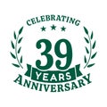 39 years anniversary celebration logotype. 39th anniversary logo. Vector and illustration.