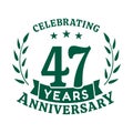 47 years anniversary celebration logotype. 47th anniversary logo. Vector and illustration.