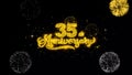 35th Happy Anniversary Golden Text Blinking Particles with Golden Fireworks Display