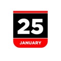 25th January vector calendar page. 25 Jan icon