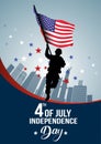 4th of July America independence day. American soldier running with flag. vector illustration design