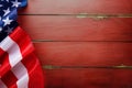 4th of July American Independence Day. American flag on red old rustic wooden background with copy space. Close Up for Memorial Royalty Free Stock Photo